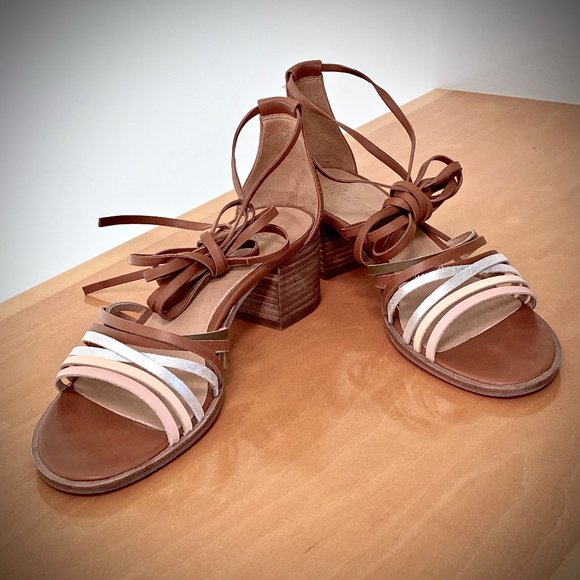 Madewell Strappy Ankle Wrap Leather Heeled Sandals 6.5M - Picture 2 of 9